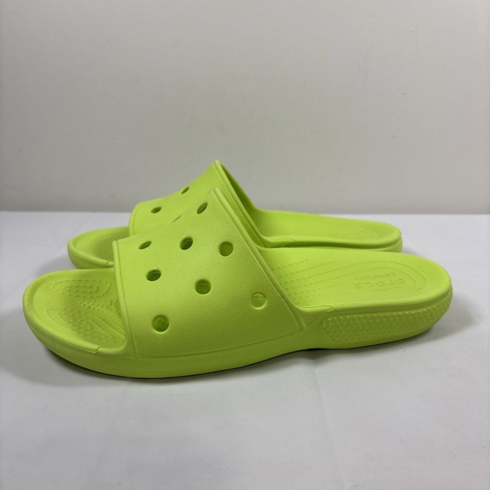 Crocs Classic Slide Sandals Neon Lime Green Womens 9 Mens 7 Slip On Shoe Comfort - Picture 3 of 11